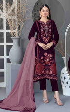 Anaita Purple Velvet Suit with Embroidery Sequence Work - Distacart