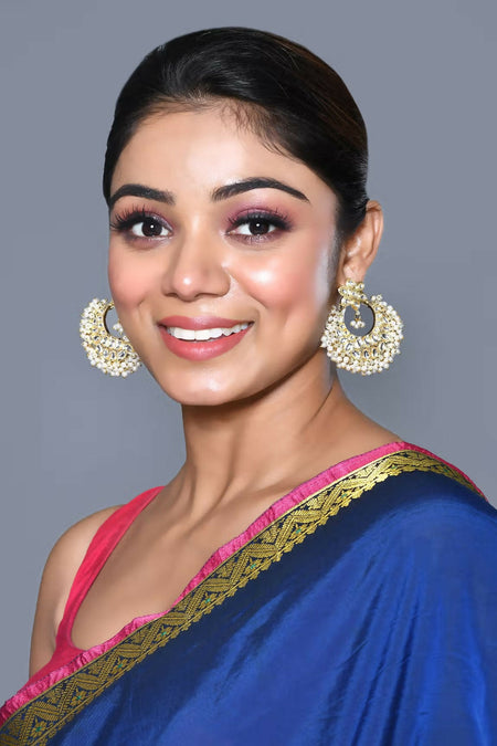 Joban Fashion Women Kundan Pearl Golden White Earrings