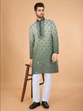 Vastranavya Ombre Green Premium Viscose Silk Thread & Sequence Embroidery work Kurta
