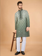 Vastranavya Ombre Green Premium Viscose Silk Thread & Sequence Embroidery work Kurta