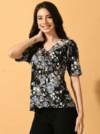 Myshka Women's Black Printed Party Top