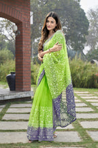 Vamsee Srivani Chikankari Green Organza Silk Saree