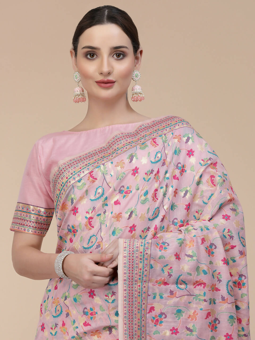Light Pink Silk Blend Woven Design Saree With Unstitched Blouse Piece - Aloki