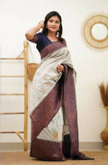 DEIANA'S Beautiful Designer Golden zari Soft Lichi Silk Saree - White