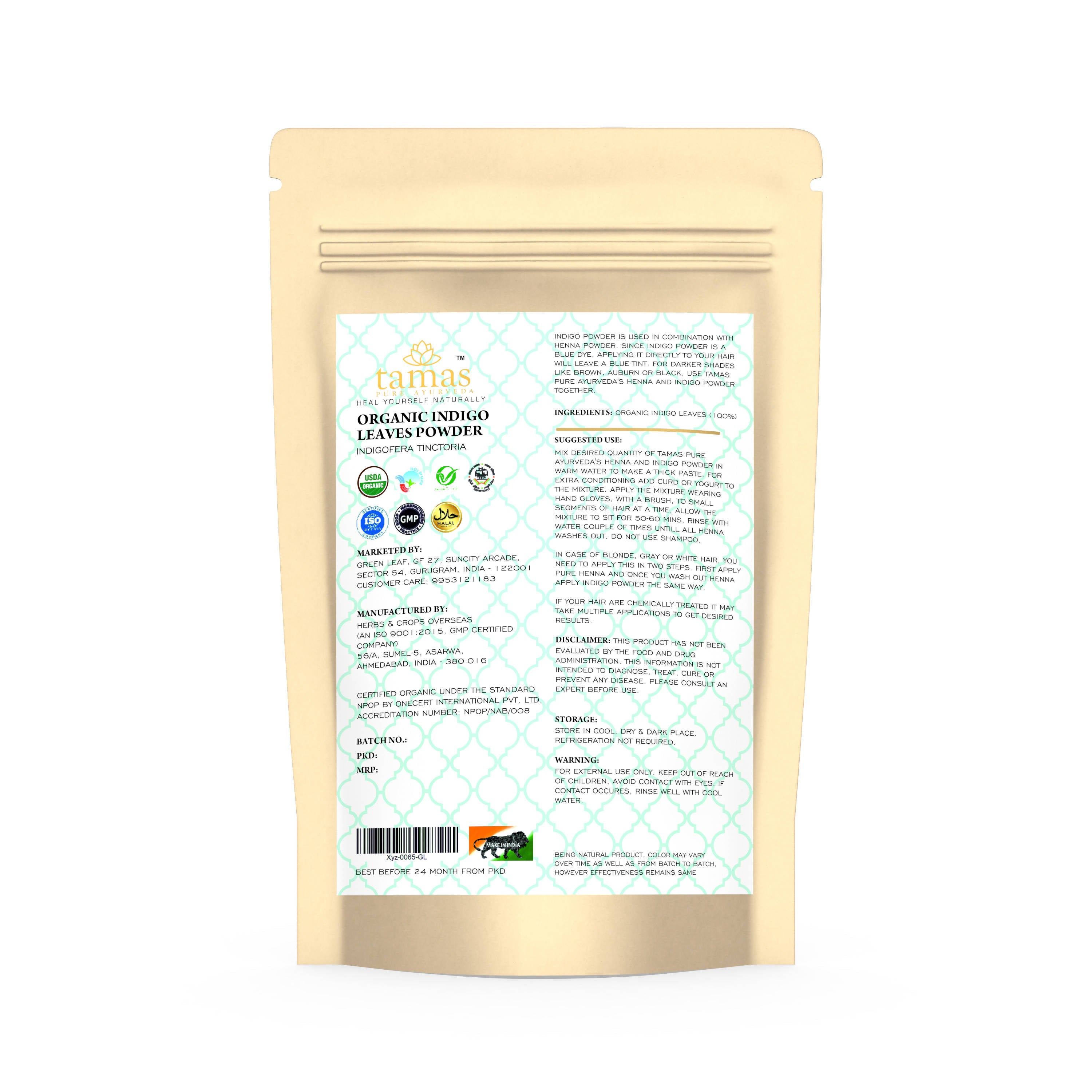 Tamas Pure Ayurveda Superfine Organic Indigo Leaves Powder
