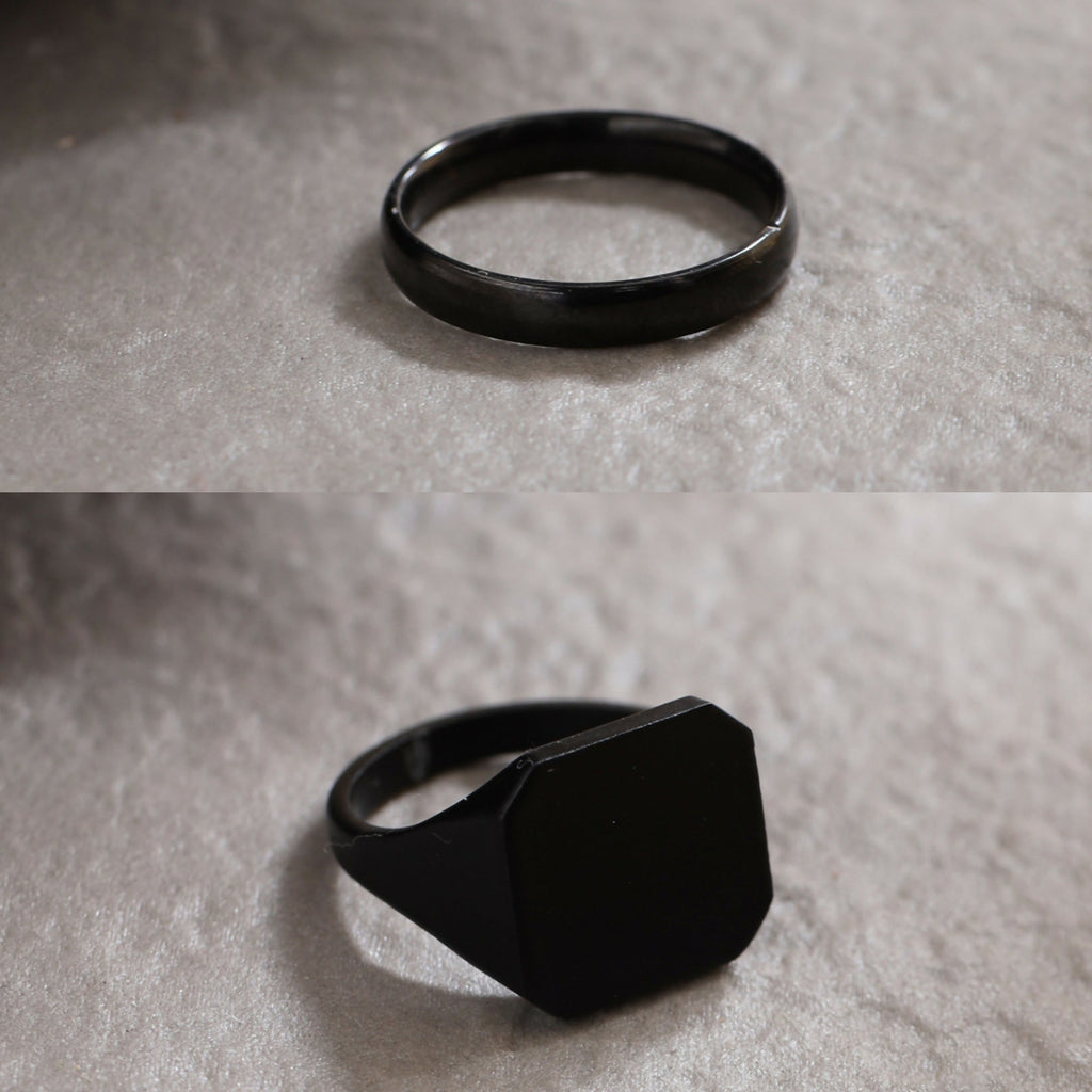 NVR Men's Set of 2 Black Rhodium-Plated Finger Ring