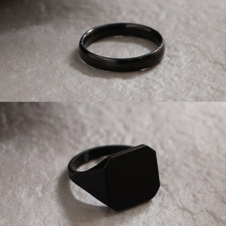 NVR Men's Set of 2 Black Rhodium-Plated Finger Ring