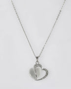 VOJ Women Stainless Steel Sliver-Plated Beads Chain with Double Heart-Shape Pendant