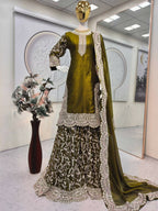 Teeya Creation Mehendi Fendy Satin Heavy Embrodiery Work Wedding Wear Salwar Suit - Distacart