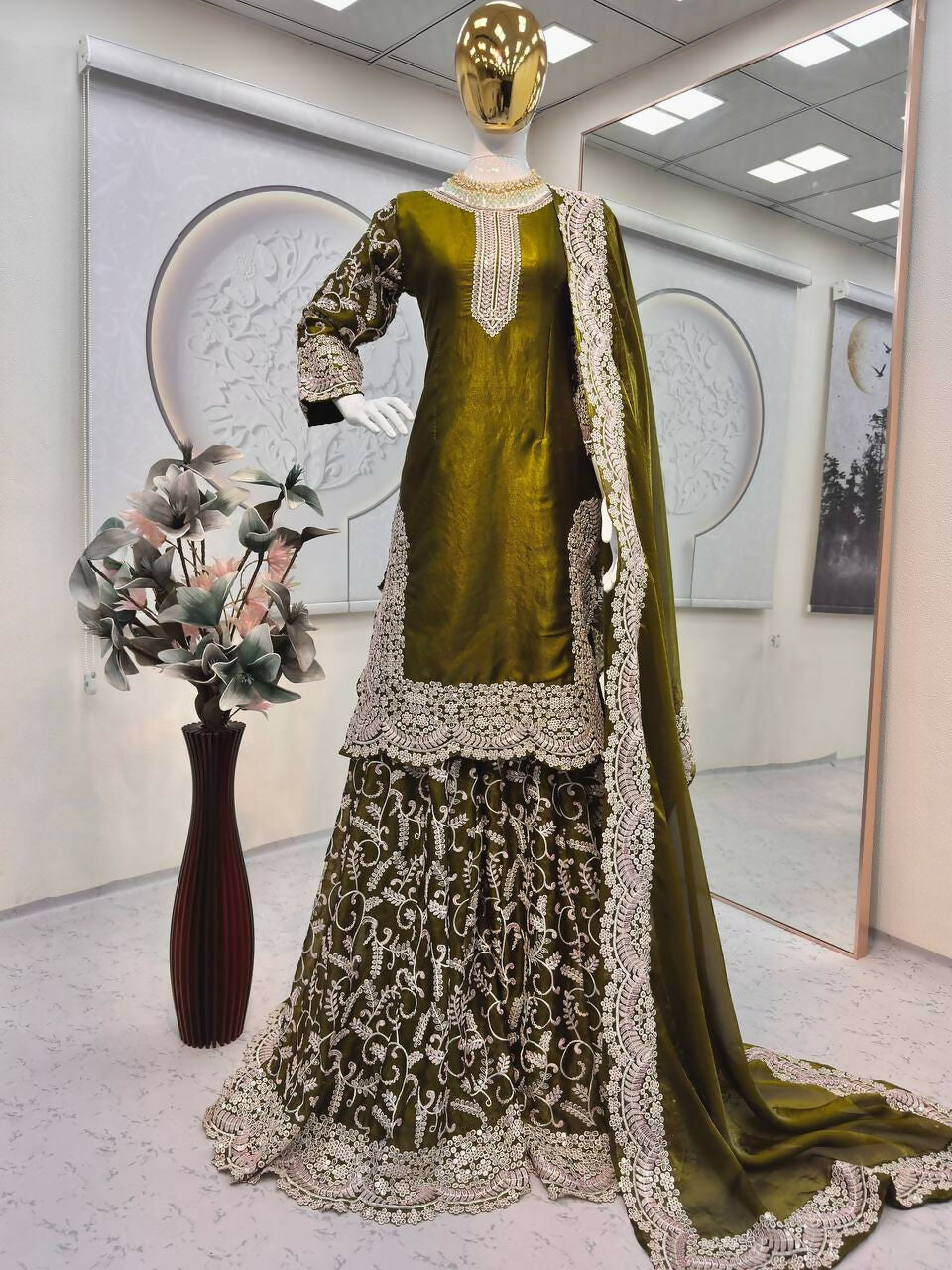 Teeya Creation Mehendi Fendy Satin Heavy Embrodiery Work Wedding Wear Salwar Suit - Distacart