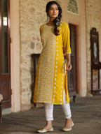 Juniper Women's Yellow Georgette Printed Kurta - Distacart