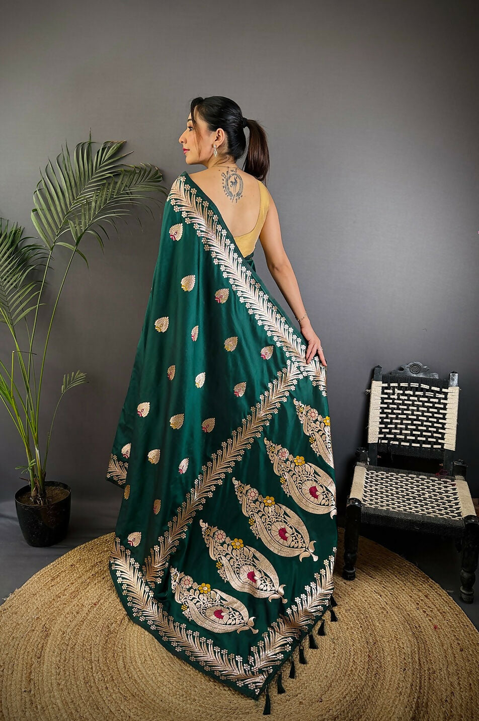 Joban Fashion Banarasi Deep Teal Woven Soft Silk Saree - Distacart