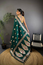 Joban Fashion Banarasi Deep Teal Woven Soft Silk Saree - Distacart