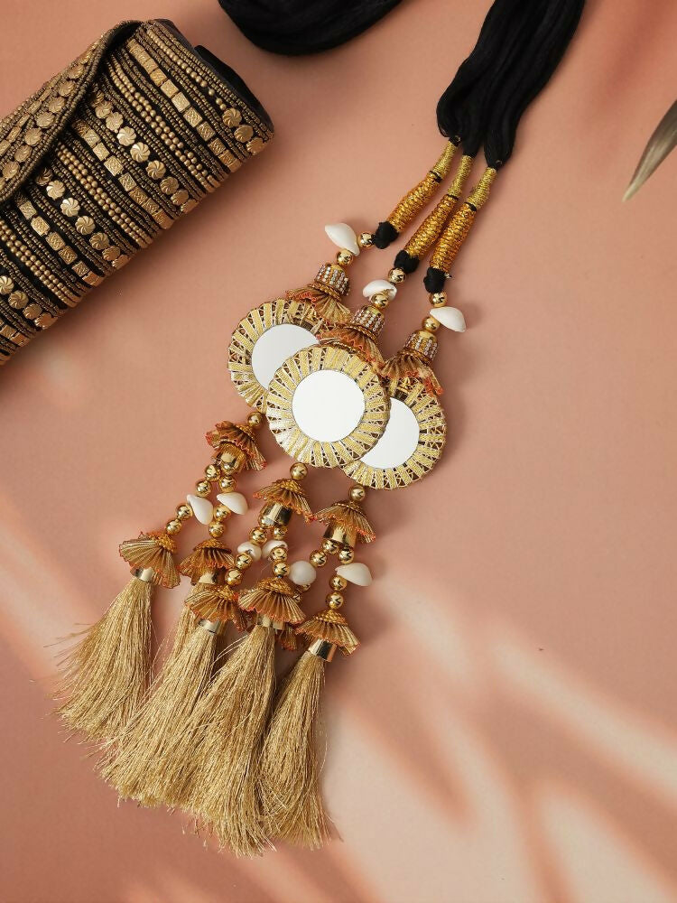 Ruby Raang Gold Gota Pati Work And Threads With Pearls And Black Thread And Mirrors - Distacart