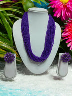Inhanns Vibrant Handmade 20 Layers Beaded Necklace With Matching Earrings - Purple