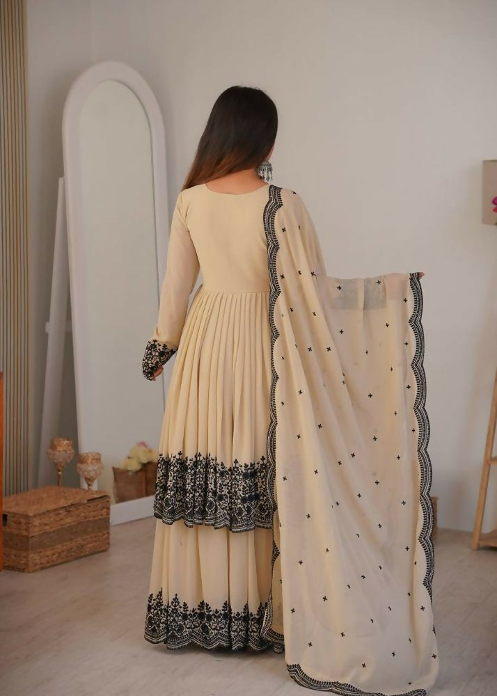Teeya Creation Cream Color Faux Georgette Embrodiery Work Party Wear Sharara set - Distacart