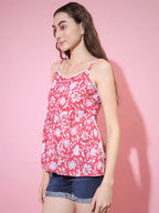 Myshka Women's Red Printed Sweetheart Neck Top