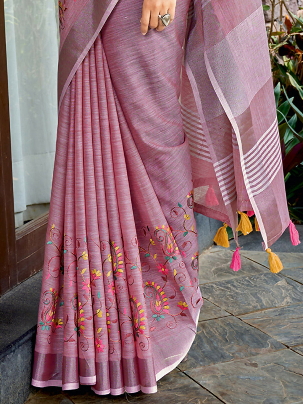 Shree Shyam Fashion Linen Purple Saree - Distacart