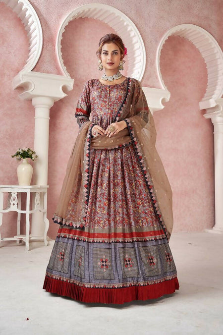 Everywhere Designer Maroon Dola Silk Gown With Dupatta - Anbazaar
