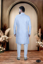 Joban Fashion Men's Blue & White Cotton Silk Kurta with Pyjama