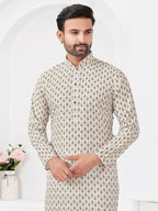 Joban Fashion Men's Rayon Cotton Cream Printed Kurta Pyjama set