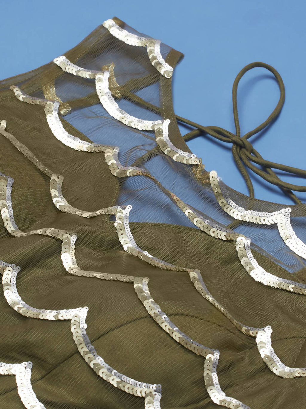 House of Panchhi Lime Green Net Embroideried Round Sequins Lehenga