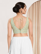 Joban Fashion Pista Green Jacquard Padded Blouse With V Neck Sleeveless - Distacart