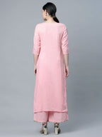 Ahalyaa Women's Baby Pink Pure Cotton Printed Kurta Palazzo Set