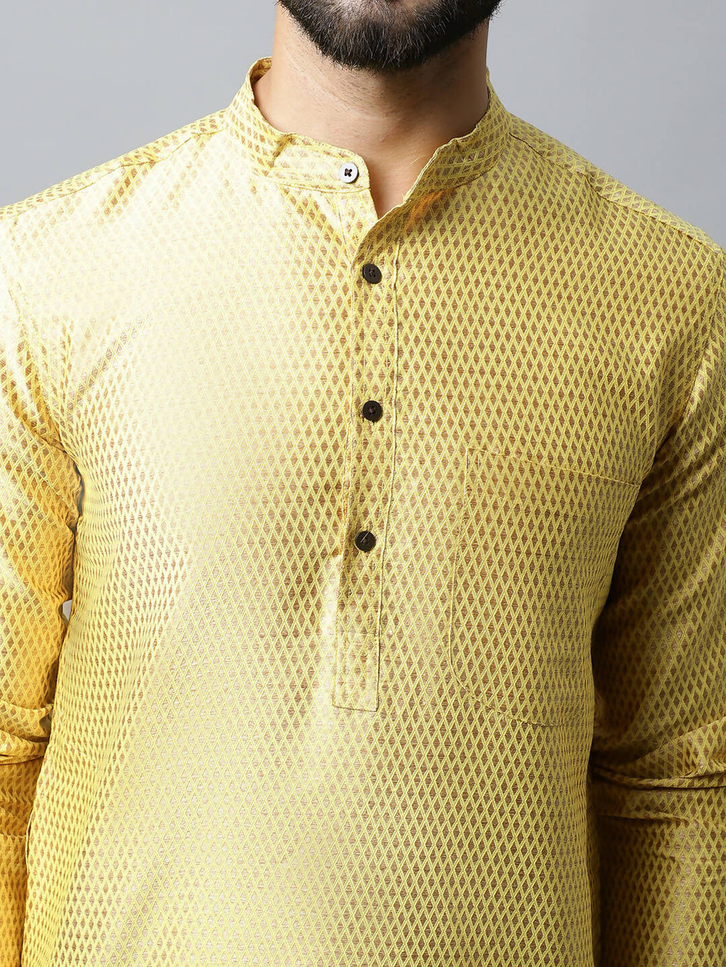 Even Apparels Yellow Color Art Silk Banarsi Silk Men's Kurta With Band Collar (BS017) - Distacart