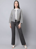 Even Apparels Grey Polywool Open Front Statement Women's Jacket (BF006)