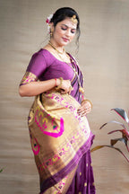 Jyoti Fashion Women's Wine Paithani Silk Zari Woven Saree with Blouse - Distacart