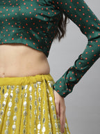 Fluorescent green Georgette Paper Mirror Embroidery Work Lehenga Choli with Dupatta - Jivika