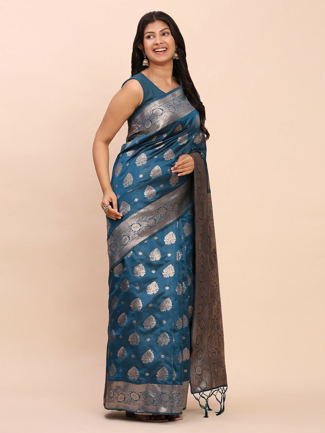 Shree Shyam Fashion Banarasi Silk Teal Blue Saree - Distacart