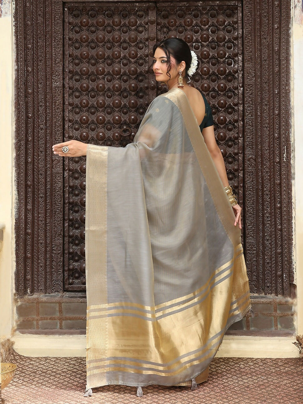 Shree Shyam Fashion Grey Cotton Saree - Distacart
