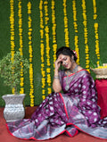Jyoti Fashion Women's Wine Soft Handloom Silk Zari Woven Saree with Blouse