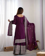 Joban Fashion Wine Kurta Set Silk Sequins , Zari, Coding & Thread Embroidered work - Distacart