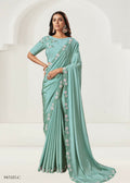Sea Green Silk Crepe Cord Embroidered With Sequence Work Saree - Norita Nirali
