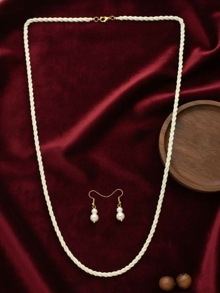 NVR Women Gold Plated White Pearl Necklace With Earrings