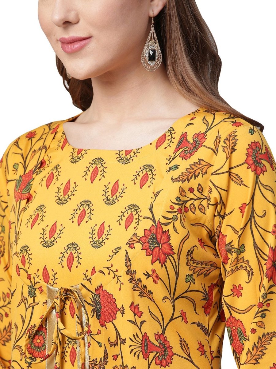 Ahalyaa Women's Mustard Crepe Digital Printed Kurta