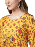 Ahalyaa Women's Mustard Crepe Digital Printed Kurta
