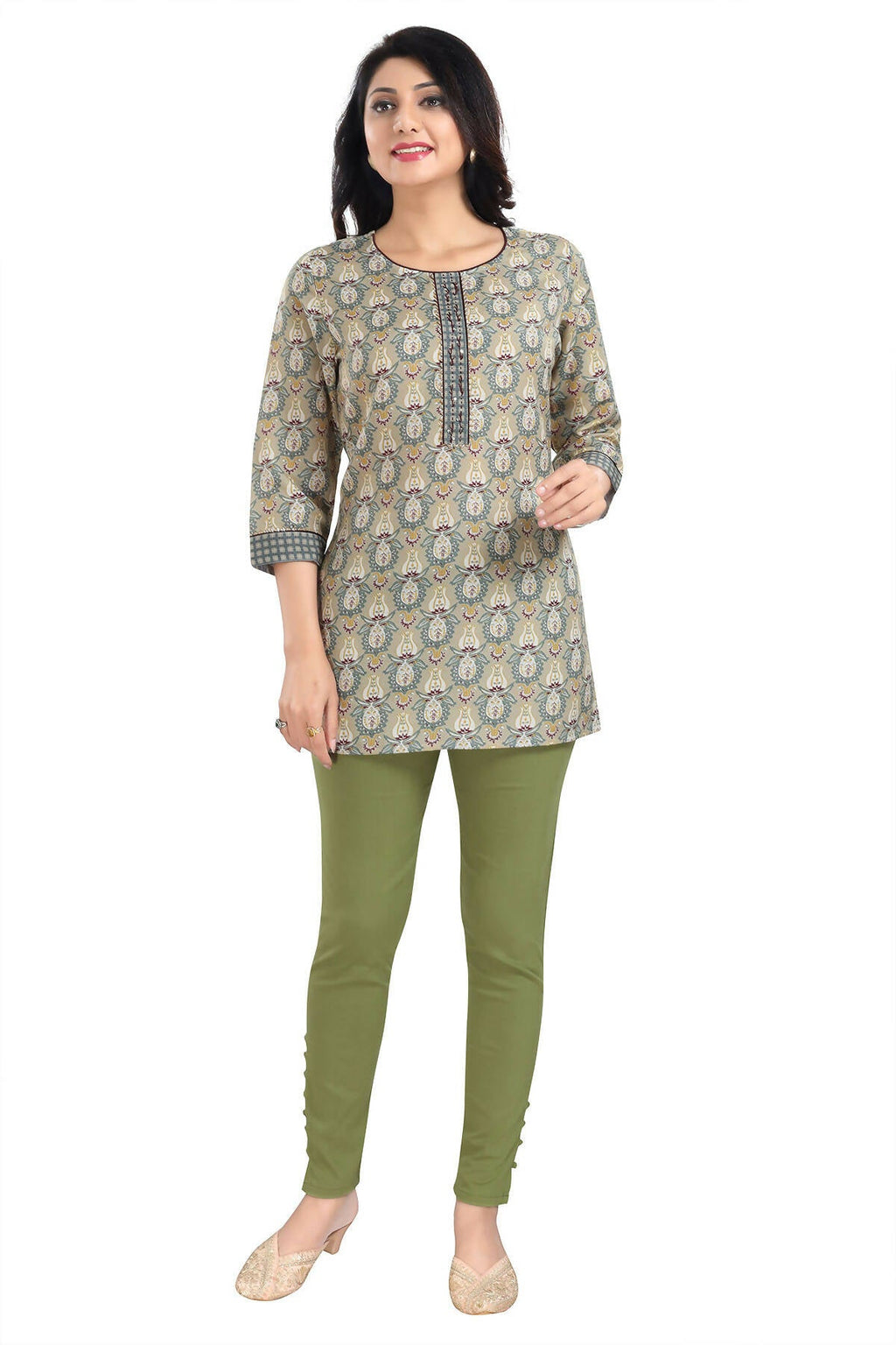 Snehal Creations Pretty Pastle Variyali Green Rayon Short Kurti Tunic Top - Distacart