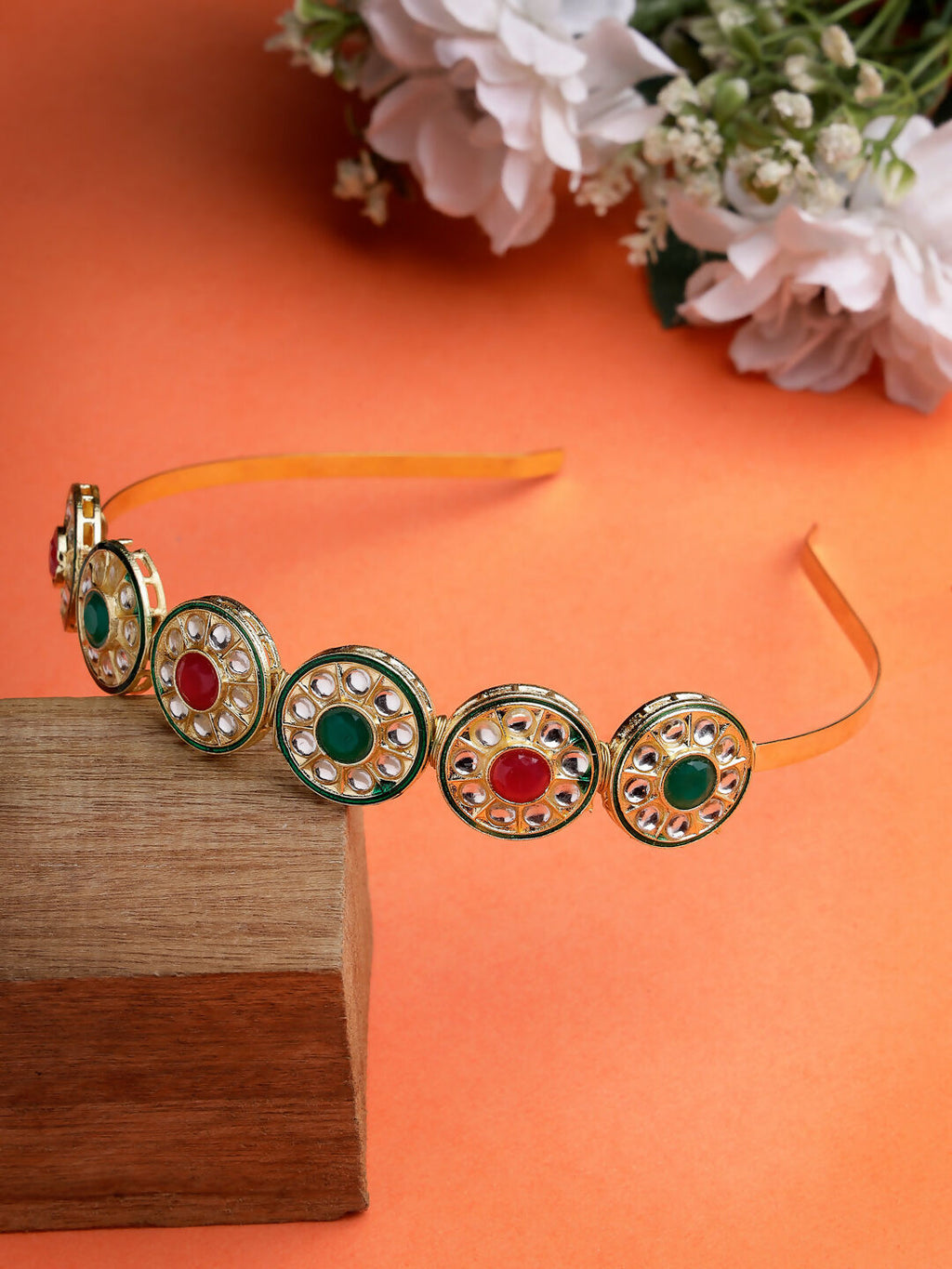 NVR Women's Multi colour Kundan Gold-Polished Embellished Hairband
