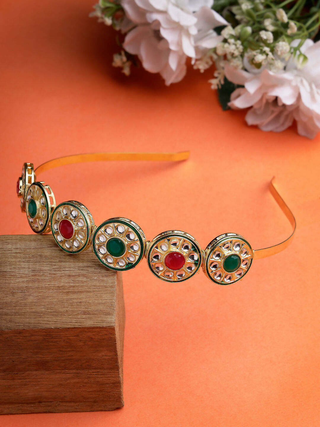 NVR Women's Multi colour Kundan Gold-Polished Embellished Hairband