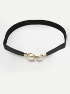 NVR Women Circular Black Stretchable Leather Belt