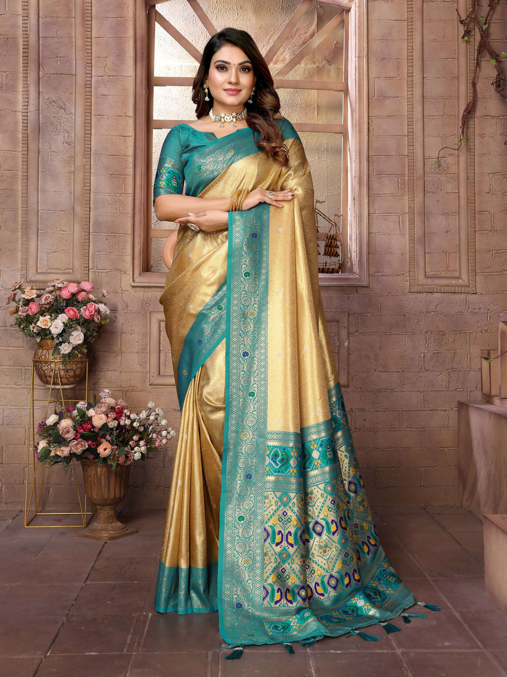 Aastha Fashion Gold Banarasi Tissue Silk Weaving Saree - Distacart