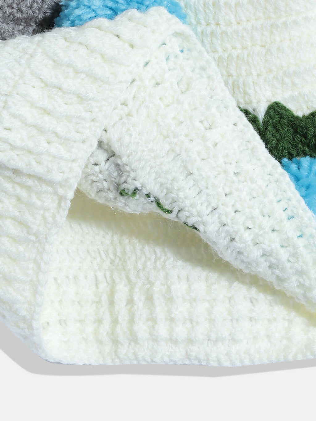 Chutput Kids Woollen Hand Knitted Full Sleeves Bunny Detail Cardigan For Baby Boys - Cream