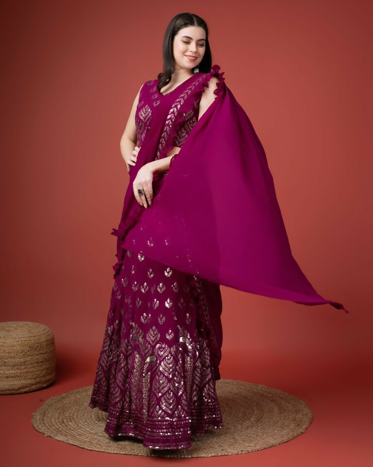 Pink Georgette Sequence Embroidered Lehenga Choli with Dupatta - Tanya