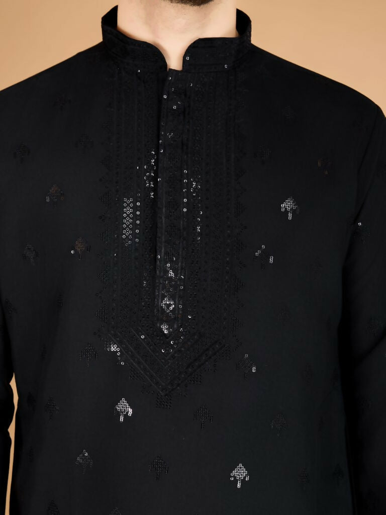 Vastranavya Black Exclusive Festival Wear Viscose Silk Thread with Sequence Embroidered Work Kurta with Dupatta