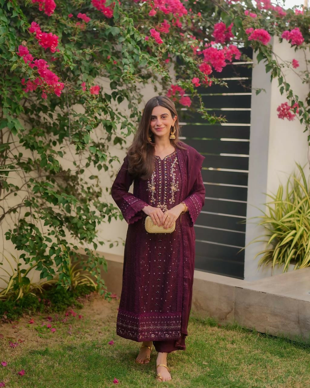 Joban Fashion Wine Kurta Set Georgette Embroidery Sequence Work - Distacart