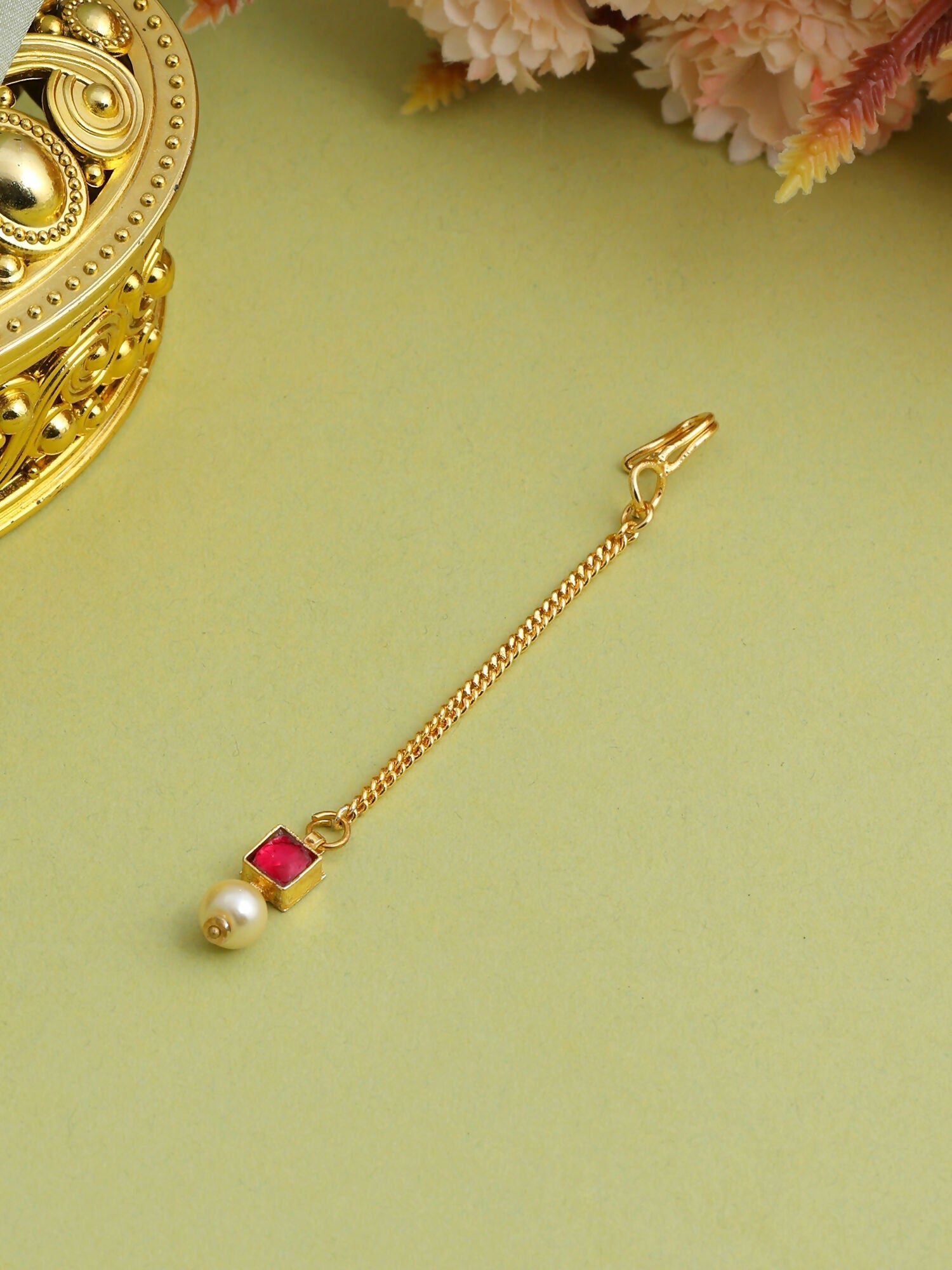 Ruby Raang Crimson Drop Pearl Maang Tikka - Distacart